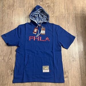 NWT Mitchell & Ness NBA Philadelphia 76ers Mens Short Sleeve Hoodie Sz XL